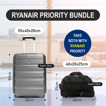 Aerolite Ryanair Maximum Bundle (55x40x20 Suitcase + 40x20x25 Holdall) 2 - Piece Carry On Hand Cabin Luggage Set Bundle - Aerolite UK